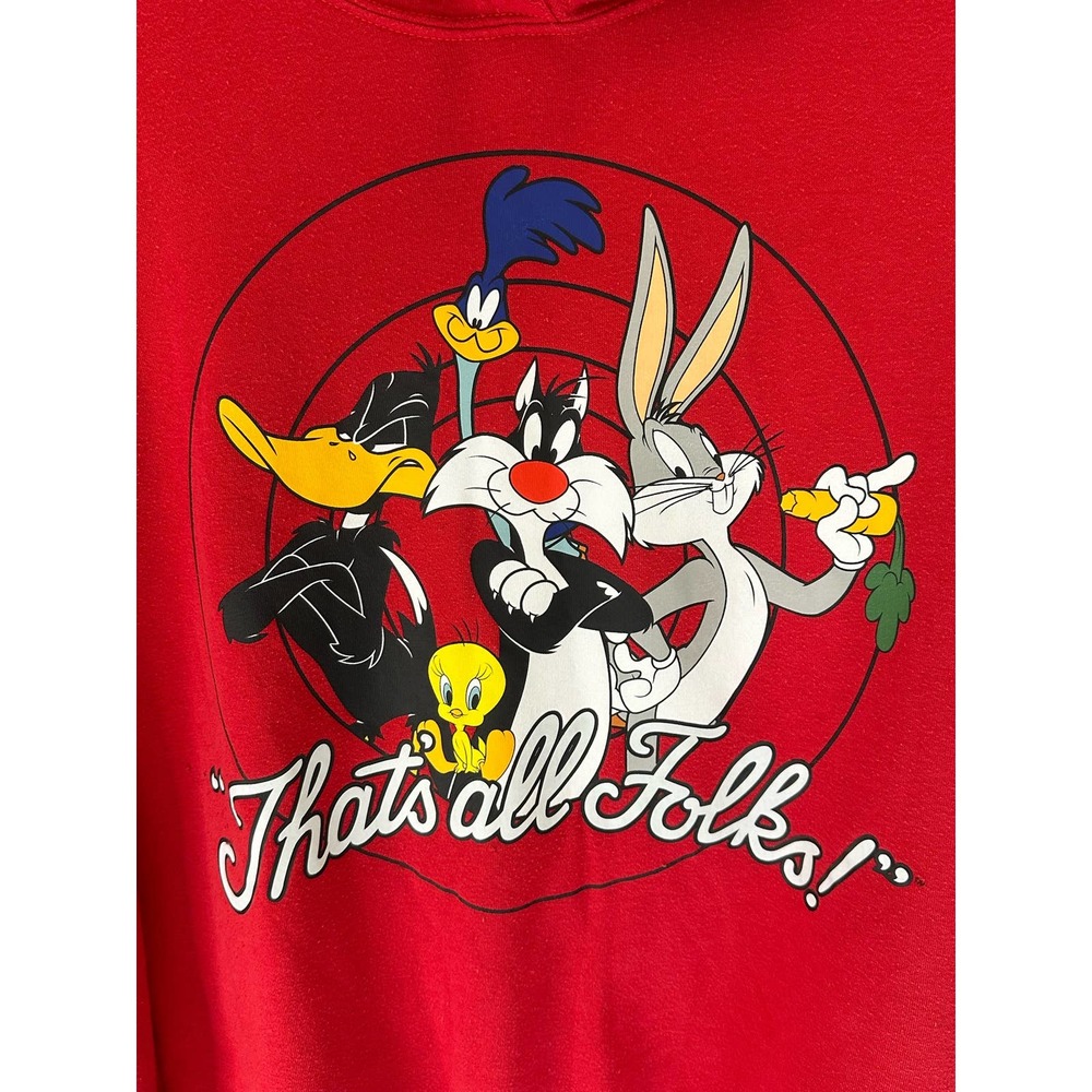 Looney Tunes Hooded Sweatshirt Red Size Large - Picture 2 of 5